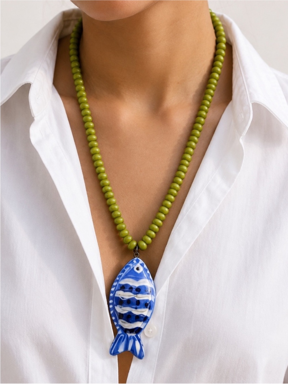 New! Coastal Blue Fish Green Beaded Necklace NWOT 5060